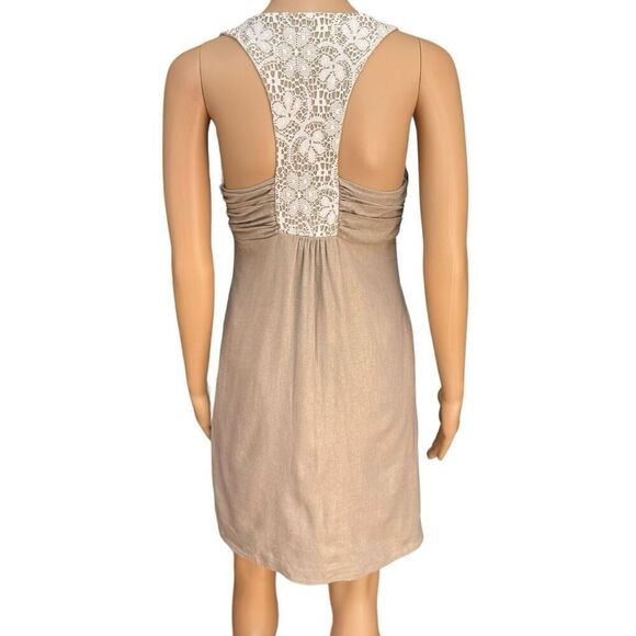Anthropologie Molly New York Dress beige Gold Empire Waist Linen blend size 2 - Picture 3 of 8